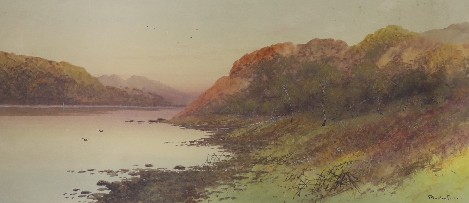 Francis Gordon Fraser (1879-1940), watercolour, Loch scene, signed, 24 x 53cm